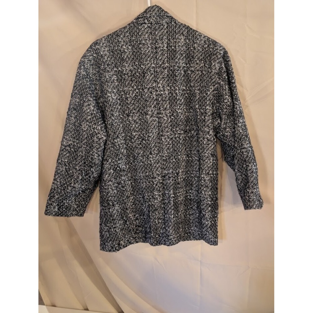 Adolfo International Women's Wool Blend Blazer Jacket Black White Tweed Size 10 - Picture 2 of 3